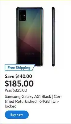 Walmart Samsung galaxy a51 black | certified refurbished | 64gb | unlocked offer