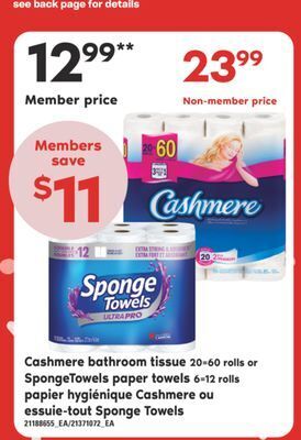 Valu-mart Papier hygiénique cashmere ou essuie-tout sponge towels offer