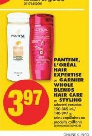 No Frills PANTENE,L' ORÉAL Hair Expertise offer