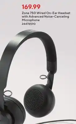 Staples Logitech zone 750 wired on-ear headset with advanced noise-canceling mircophone offer