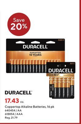 Staples Duracell coppertop aa alkaline batteries 16 pk offer