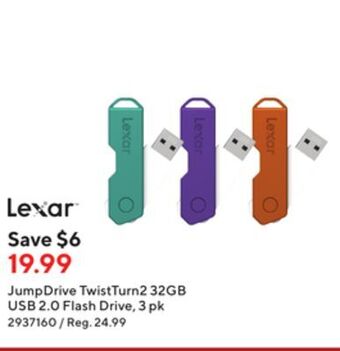 Staples Lexar jumpdrive twistturn2 32 gb usb 2.0 flash drive - 3 pack offer