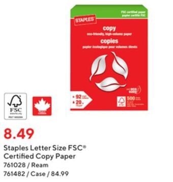 Staples Staples letter size fsc certified copy paper offer