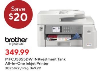 Staples Brother mfcj5855dw inkvestment tank all-in-one inkjet printer offer