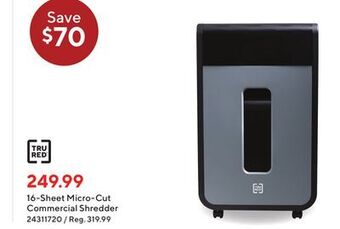 Staples Tru red 16-sheet micro-cut commercial shredder offer