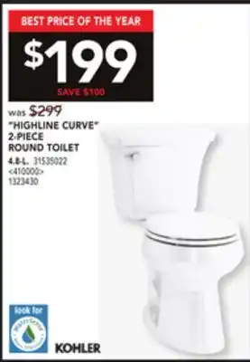 Lowe's Kohler "highline curve" 2-piece round toilet offer