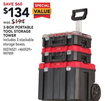 Lowe's Craftsman 3-box portable tool storage tower offer