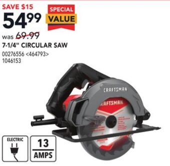 Lowe's Craftsman 7-1/4" circular saw offer