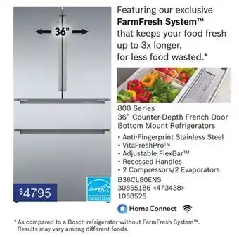 Lowe's Bosch series 36" counter-depth french door bottom mount refrigerators offer