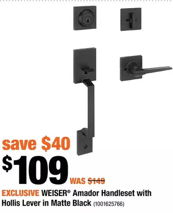Home Depot Weiser amador handleset with hollis lever in matte black offer