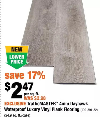 Home Depot Trafficmaster 4mm dayhawk waterproof luxury vinyl plank flooring offer