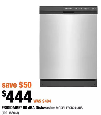 Home Depot Frigidaire 60 dba dishwasher offer
