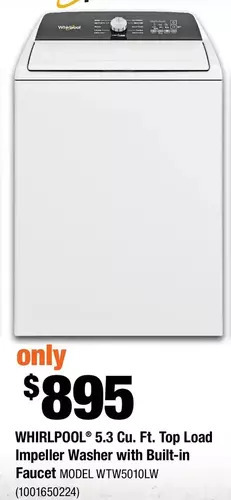 Home Depot Whirlpool 5.3 cu. ft. top load impeller washer with built-in faucet offer
