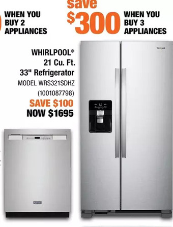 Home Depot Whirlpool 21 cu. ft. 33" refrigerator offer