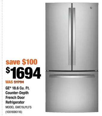 Home Depot Ge 18.6 cu. ft. counter-depth french door refrigerator offer