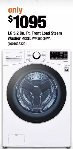 Home Depot Lg 5.2 cu. ft. front load steam washer offer