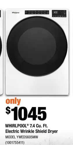 Home Depot Whirlpool 7.4 cu. ft. electric wrinkle shield dryer offer