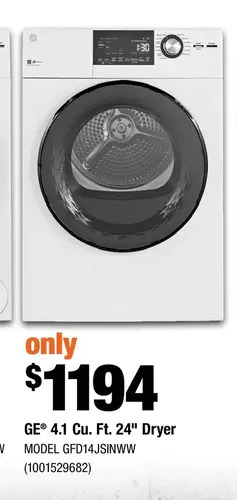 Home Depot Ge 4.1 cu. ft. 24" dryer offer