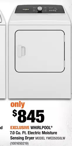 Home Depot Whirlpool 7.0 cu. ft. electric moisture sensing dryer offer