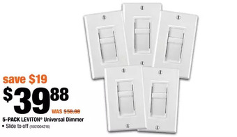 Home Depot 5-pack leviton universal dimmer offer