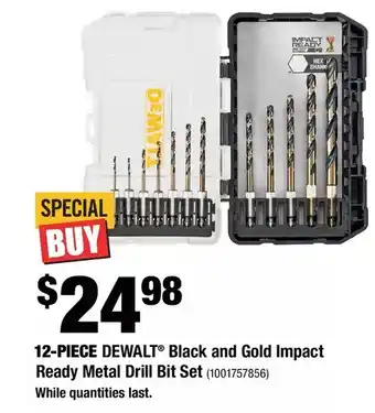 Home Depot 12-piece dewalt black and gold impact ready metal drill bit set offer
