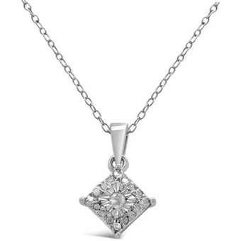 Charm Diamond Sterling silver 0.10ctw diamond square shape pendant offer