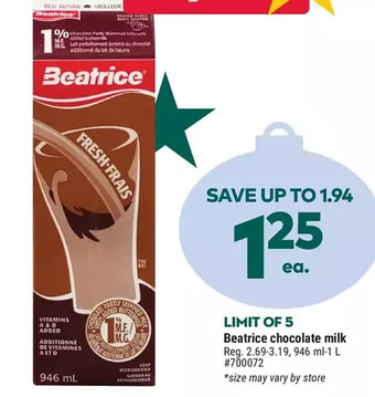 Giant Tiger Beatrice chocolate milk offer