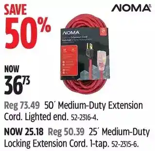 Canadian Tire Noma 50' medium-duty extension cord | 25' medium-duty locking extension cord offer
