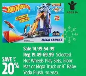 Canadian Tire Hot wheels play sets, floor mat or mega truck or 8" baby yoda plush offer