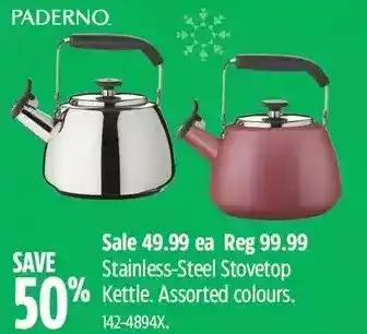 Canadian Tire Paderno stainless-steel stovetop kettle offer