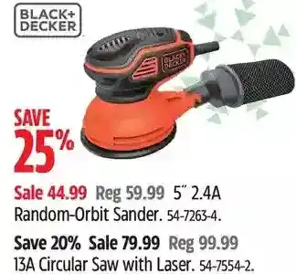 Canadian Tire Black+decker 5" 2.4a random-orbit sander | 13a circular saw with laser offer