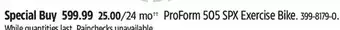 Canadian Tire Proform 505 spx exercise bike offer
