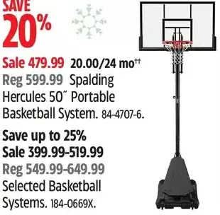 Canadian Tire Spalding hercules 50" portable basketball system offer