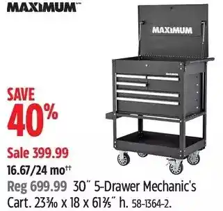 Canadian Tire Maximum 30" 5-drawer mechanic's cart. 23 3/10 x 18 x 61 2/5" h. offer