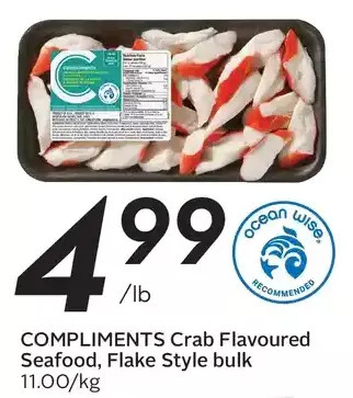 Sobeys Compliments crab flavoured seafood, flake style bulk offer