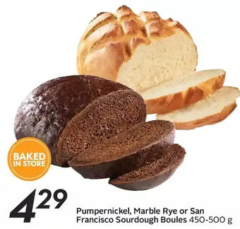 Sobeys Pumpernickel, marble rye or san francisco sourdough boules offer