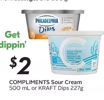 Sobeys Compliments sour cream or kraft dips offer