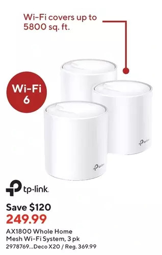 Staples Tp-link ax1800 whole home mesh wi-fi system offer