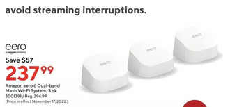 Staples Amazon eero 6 dual-band mesh wi-fi system offer