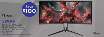 Staples Msi 30" curved ultrawide 200hz gaming monitor offer
