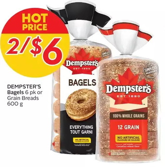Sobeys Urban Fresh Dempster's bagels or grain breads offer