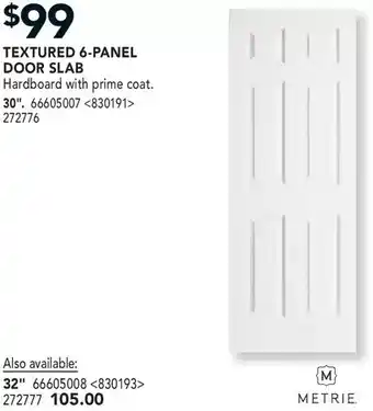 Lowe's Metrie textured 6-panel door slab 30" | 32" offer