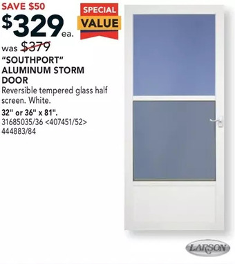 Lowe's Larson "southport" aluminum storm door offer