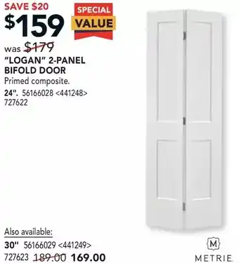 Lowe's Metrie "logan" 2-panel bifold door 24" | 30" offer