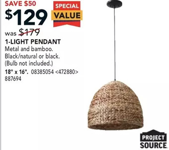 Lowe's Project source 1-light pendant offer