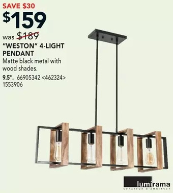 Lowe's Lumirama "weston" 4-light pendant offer