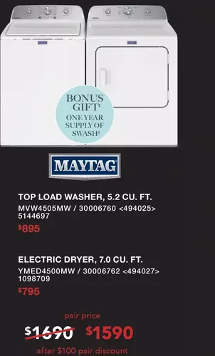 Lowe's Maytag top load washer, 5.2 cu. ft. | electric dryer, 7.0 cu. ft. offer