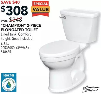 RONA American standard "champion" 2-piece elongated toilet 4.8-l offer
