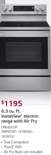 RONA Lg 6.3 cu. ft. instaview electric range with air fry offer