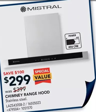 RONA Mistral chimney range hood offer